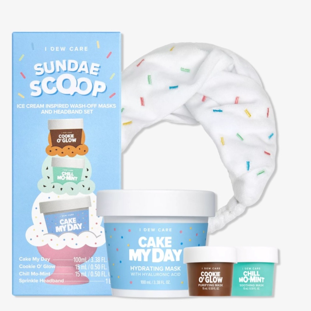 I Dew Care Sundae Scoop Wash-Off Mask Set Cake My Day Cookie O Glow Headband NEW
